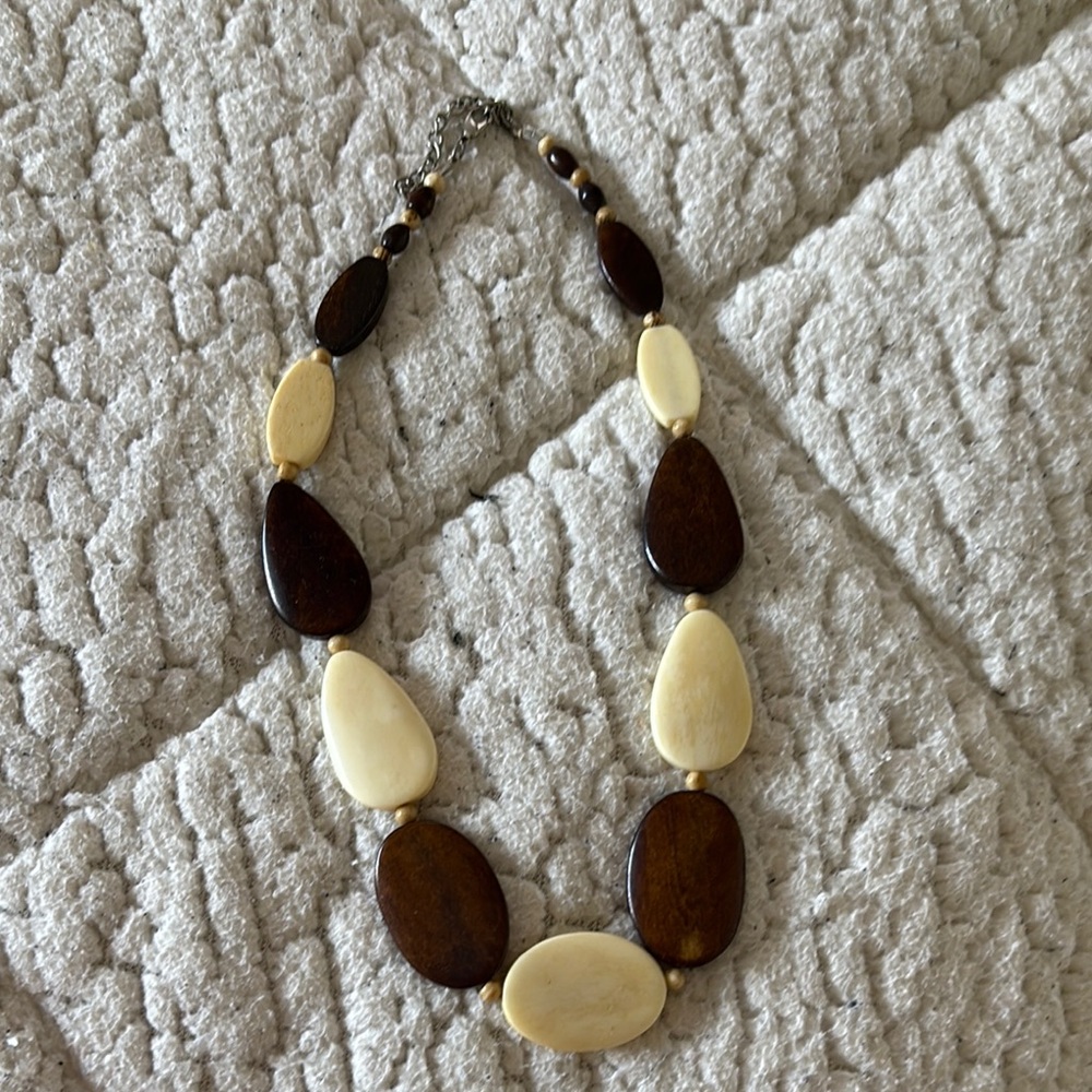 Wooden Brown and Cream Beaded Necklace